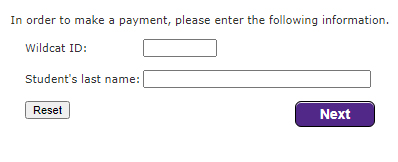 paynow login screen with a WID field and student last name field