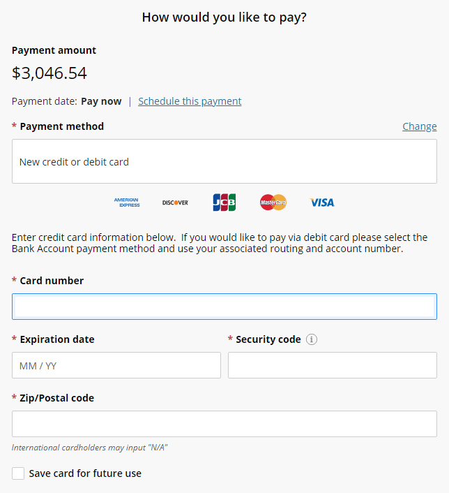 debit and credit card entry fields