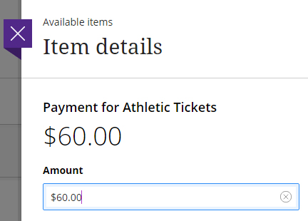 A field for Payment of Athletic Tickets in which $60 has been entered.