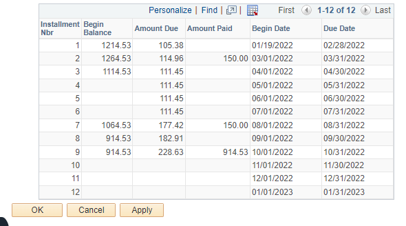 a repayment and due dates page