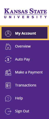 My account menu in transact