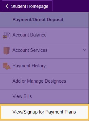 payment plan menu