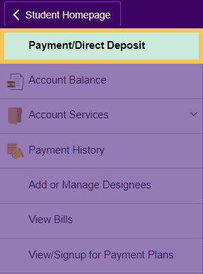 Payment/Direct Deposit button