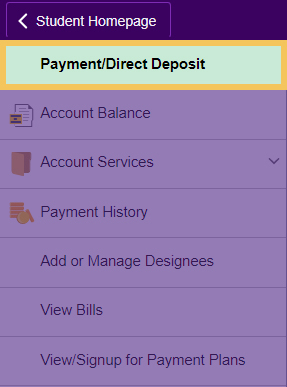 payment/direct deposit button