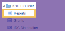 a blue "KSU FIS User" folder with a link to "Reports"