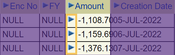 amount column with blue arrows highlighted