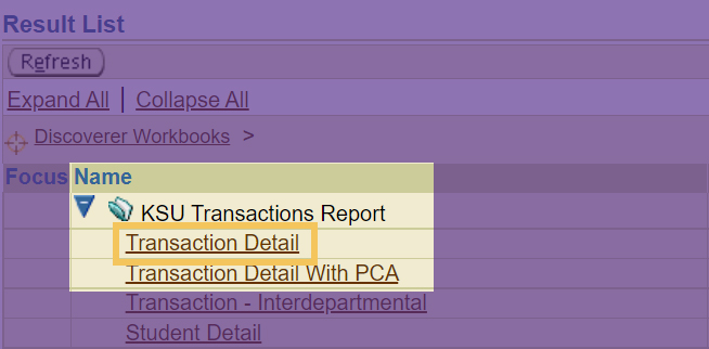 Transaction Detail menu