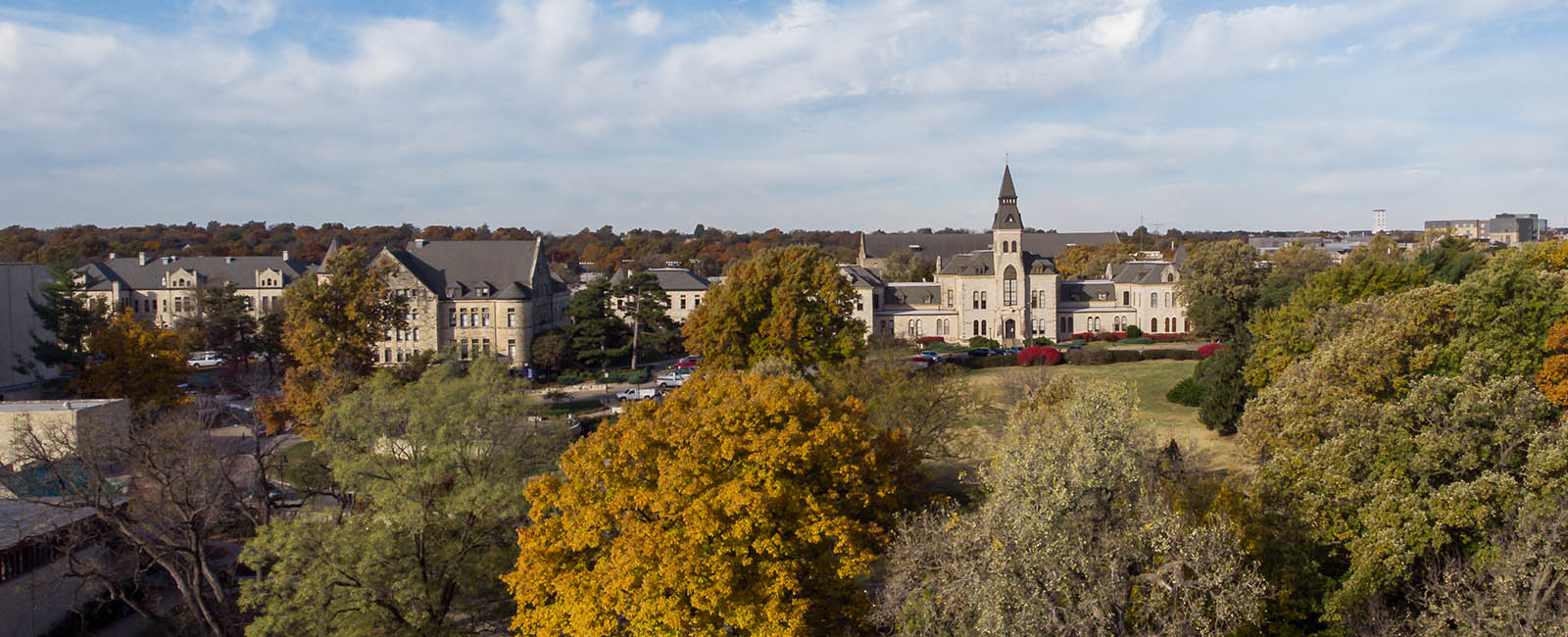 Aerial view of Anderson Hall, Manhattan campus