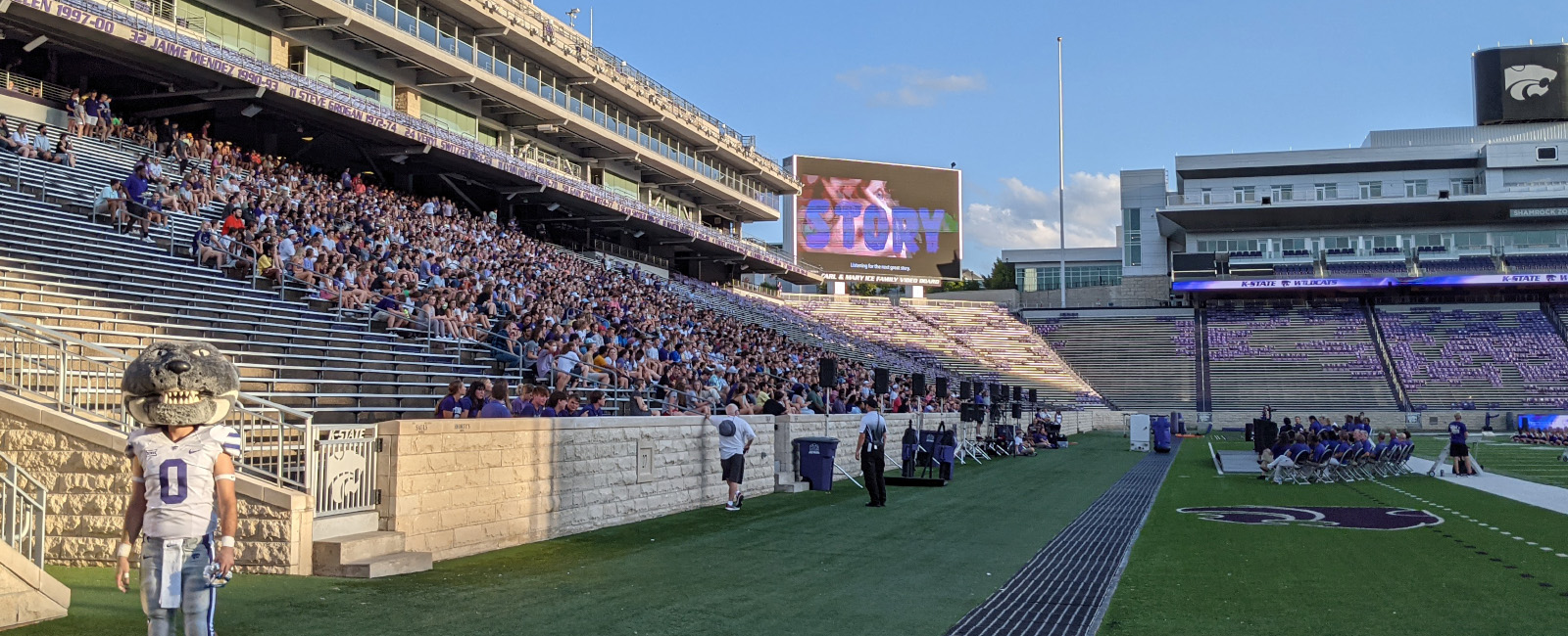 KState Freshman Class from New Student Convocation 2021 in Bill Snyder Family Stadium with Willie the Wildcat in the foreground
