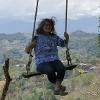 1 student sitting on a swing.