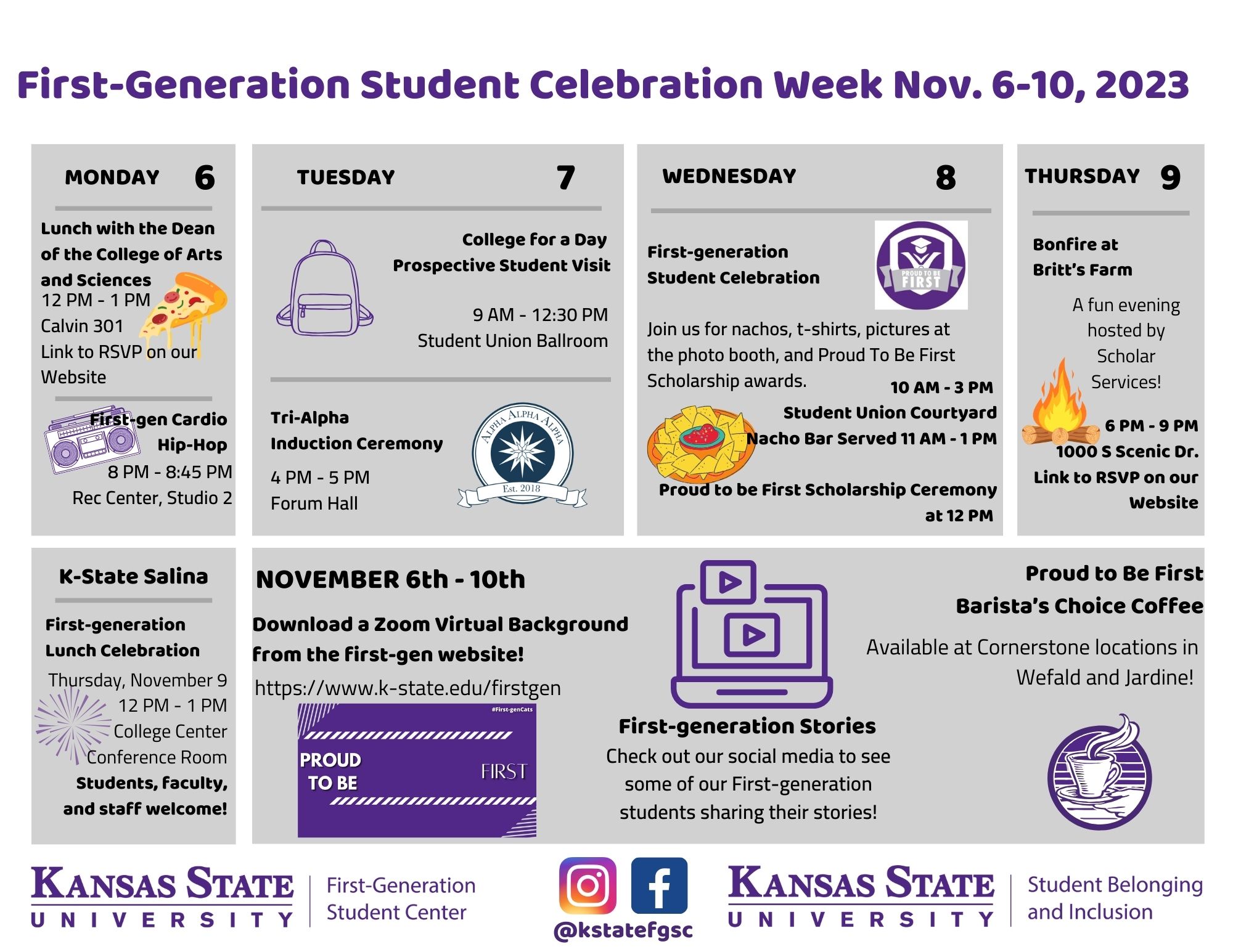Calendar of events for the First-generation Student Celebration Week
