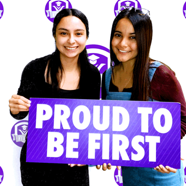 Winners of previous Proud to Be First Scholarships hold certificates and smile at the camera