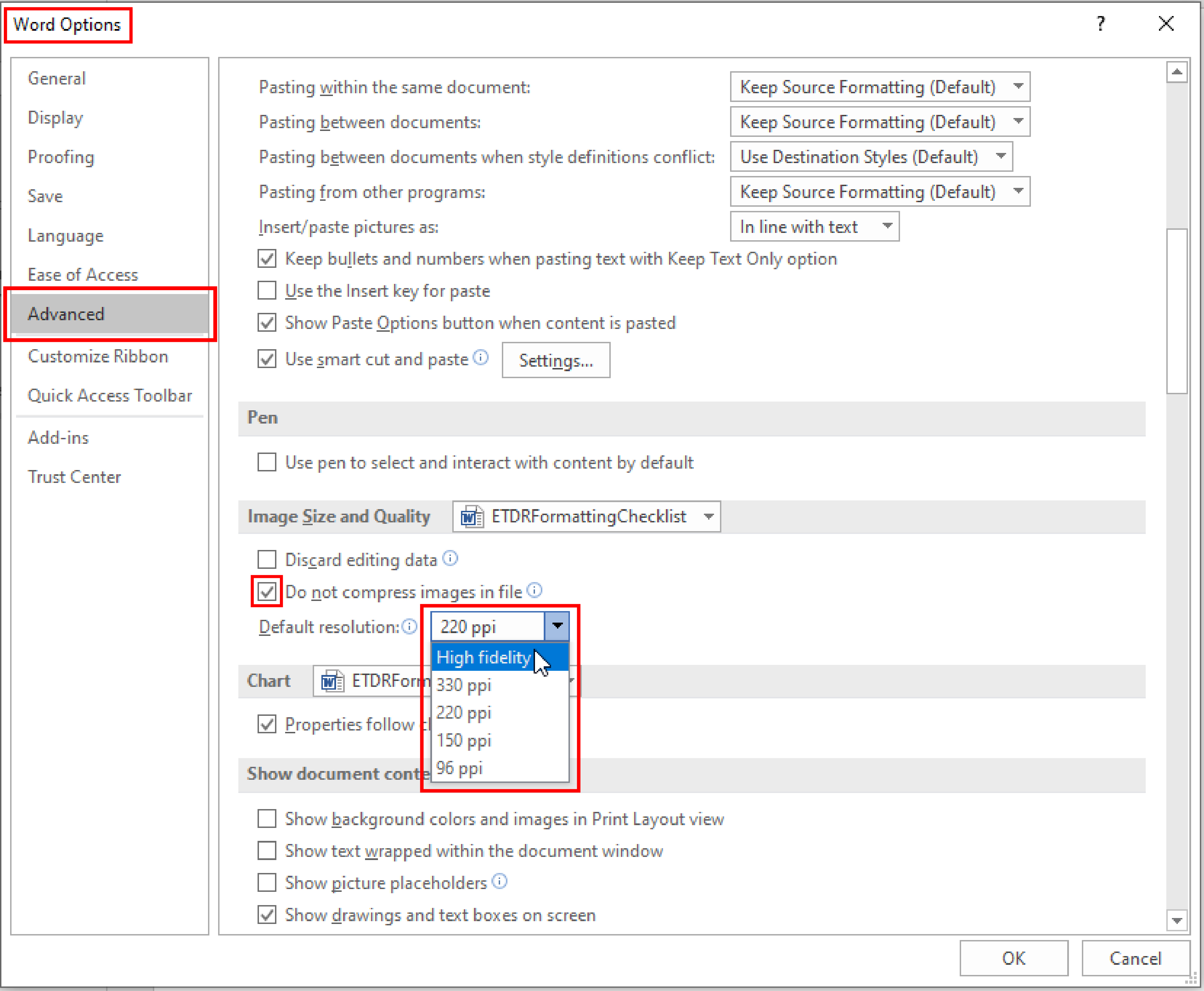 Image showing window where you can adjust image quality settings.