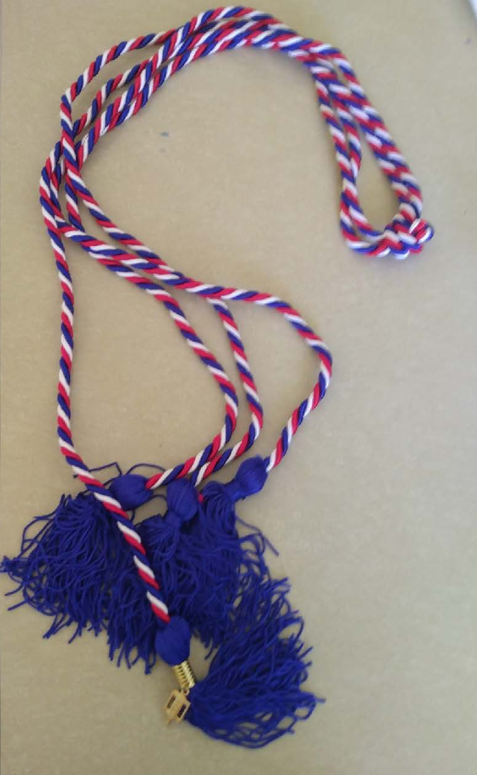 Pi Delta Phi Cord red, white and blue cord with blue tassels