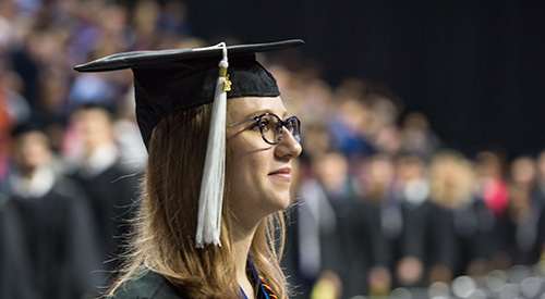 Graduate during ceremony