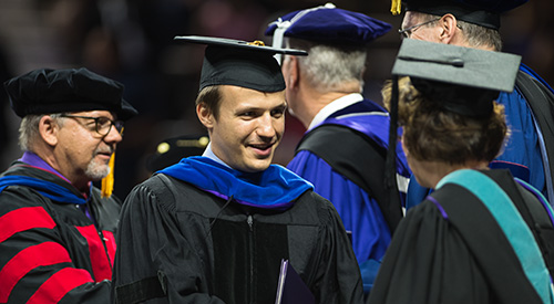 Graduate during ceremony