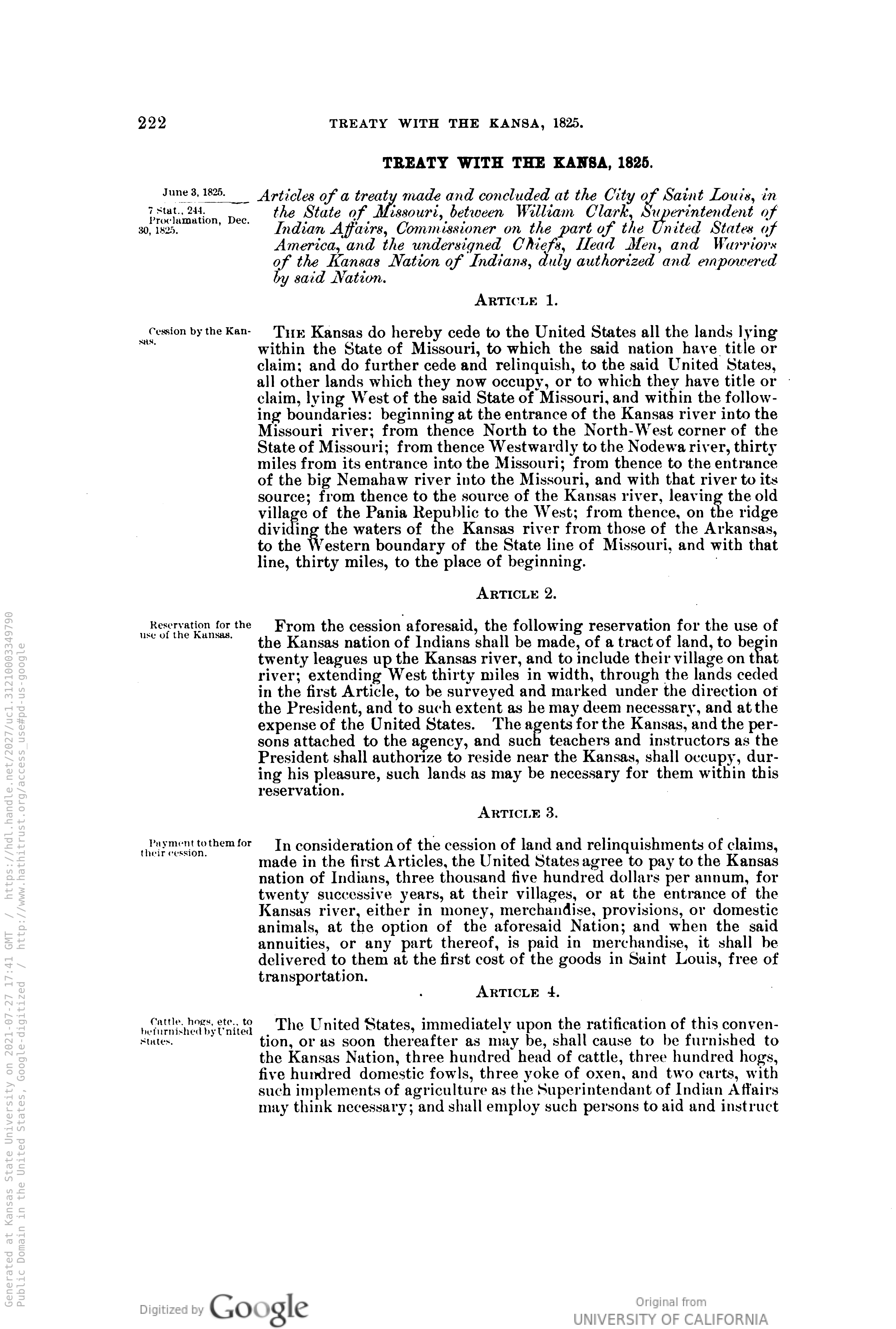 Treaty of 1825, Page 1 Treaty of 1825, Page 1