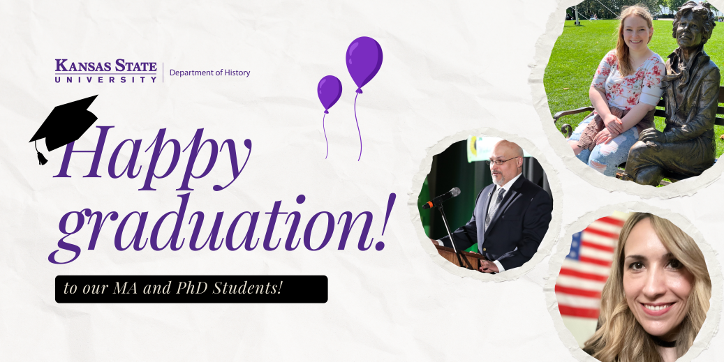 Banner congratulating recent MA and PhD students