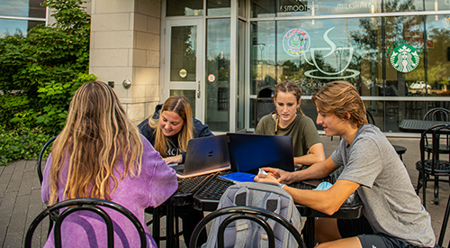 Students working in group on campus