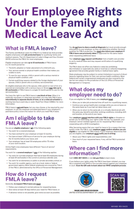 FMLA rights poster image (pdf below)