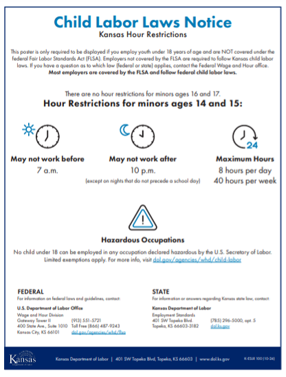 Child labor laws notice poster image (pdf below)
