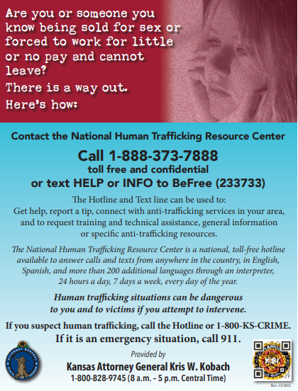 Human trafficking resource center poster image (pdf below)