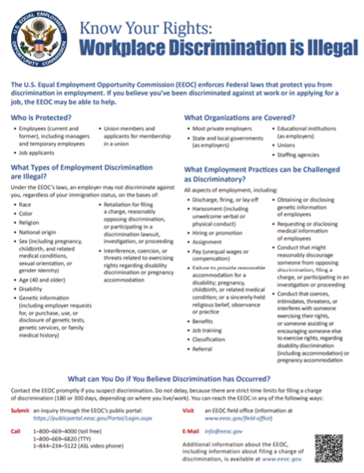 workplace discrimination poster image (pdf below)