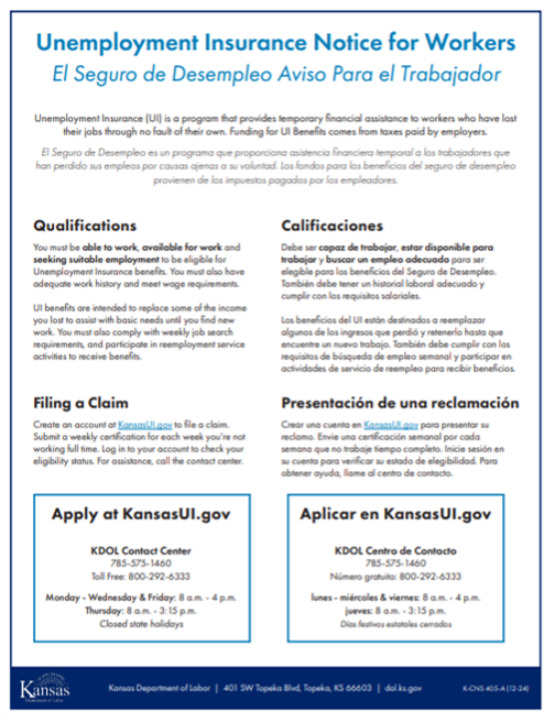 Unemployment insurance notice poster image (pdf below)