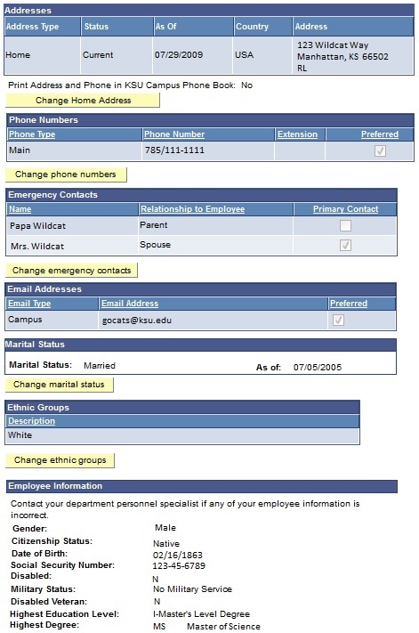 Personal Information Summary