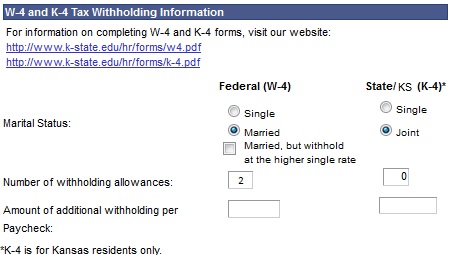 W-4 and K-4 Tax Withholding Information