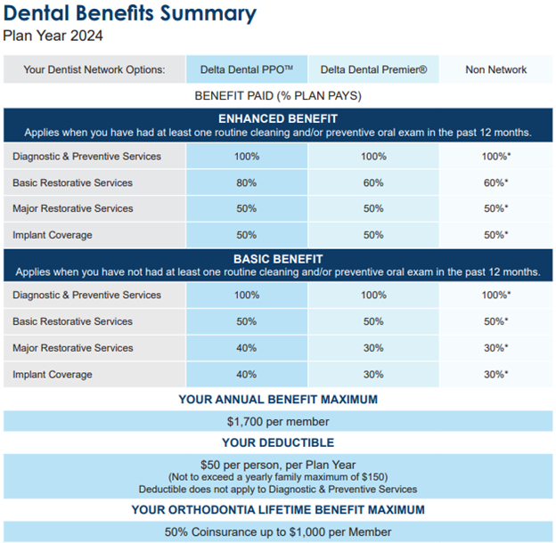 Dental Benefits Summary Plan Year 2024