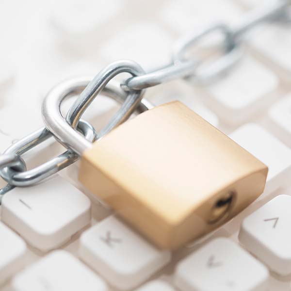 Keyboard with chain and lock across it