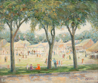 Farmer's Play Day, Wamego City Park, July 4, 1932, ca. 1932, oil on canvas, 19 1/2 x 23 5/8 in., Jane Auerswald, Indio, CA