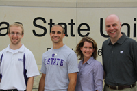 Damon and Carrie Hininger visited Manhattan in early September to attend a football game and have lunch with scholarship recipients Todd Daniel and Gustavo Milan Vasquez, pictured here (left-to-right).