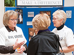 Photo caption: At the campus campaign kickoff, reps from United Way-supported agency Shepherd's Crossing share how they provide financial guidance for local families. 