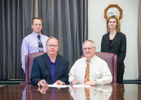 (Clockwise from top left) Bill Disberger, assistant director of undergraduate admissions; Emily Lehning, assistant vice president of new student services; Ron Edleston, president of Manhattan Area Technical College; and Larry Moeder, director of student f