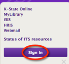 Connect sign-in button from the drop-down menu via K-State homepage