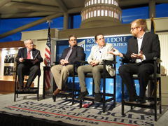 Left to right: Bill Lacy, Dole Institute director, Kurt Barnhart, Shawn Keshmiri and Bill Donovan. Photo credit: Anrenee Reasor, Dole Institute of Politics