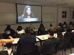 Students from Hugoton high watch the documentary about first-generation college students.