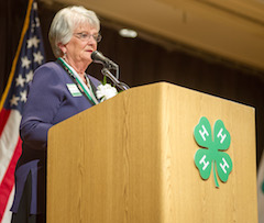 Marilyn Pence Galle delivers her award acceptance speech as one of 14 inductees to the 2014 National 4-H Hall of Fame. She is the first volunteer from Kansas to be awarded this honor.