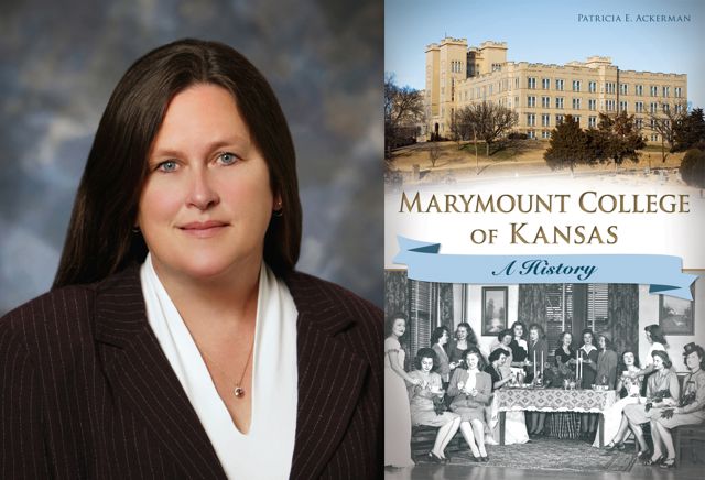 Kansas State University Salina language arts professor Pat Ackerman and the cover from her first book, which was named a finalist in the national WILLA Literary Awards.