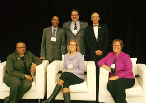 Front row from left: Zelia Wiley, Stephanie Bannister and Wendy Troxel. Back row from left: Kimathi Choma, Steven Dandaneau and Charlie Nutt.