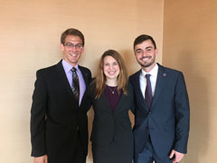 Stephen Phillips, Lindsay Adams and Nolan Keim after presenting their financial plan at the Financial Planning Association national conference.