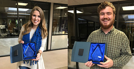 Anthony Williams and Katherine Johnston with South Central Broadcast Society trophy