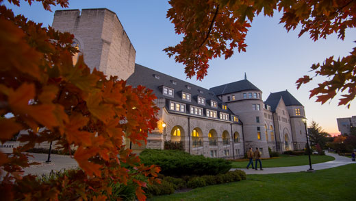 South side of Hale Library in fall