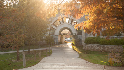 Sunrise over archway of Beach Museum