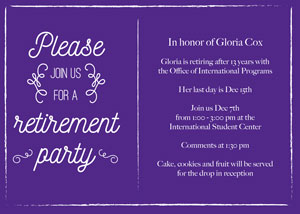 Invite to Gloria Cox Retirement Party