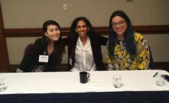 Asian American feminist theory and praxis panel presenters at annual meeting of the Society for the Advancement of American Philosophy. From left to right: Erika Brown, Shireen Roshanravan, Tamsin Kimoto. Photo credits to Hector Kimoto-Ramirez