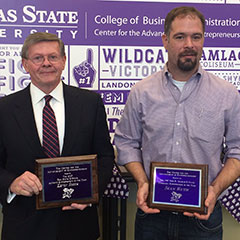 The Phil Howe Alumnus Entrepreneur of the Year award was presented to Kevin Smith (left), while the John R. Graham Community Entrepreneur of the Year Award went to Sean Ruth (right).