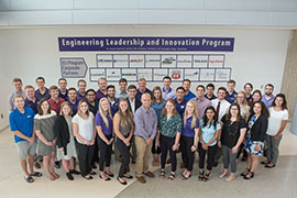 2017-18 College of Engineering ELI Scholars Front row, from left: Cole Dister, Casey Bertelsman, Bailey Waters, Haley Canfield, Holly Webb, Jodie Ladner, Taylor Jones, Rachel Lasseter, Lindsey Hageman, Shreya Kumar, Mary Pat Siebert and Cassidy Harper Mid